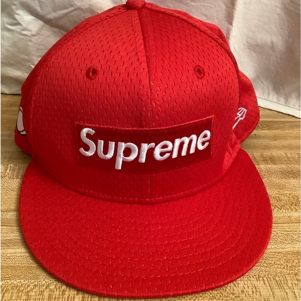 Supreme New Era Red Box Logo Mesh Fitted Hat Cap 7-3/8​​​​​​